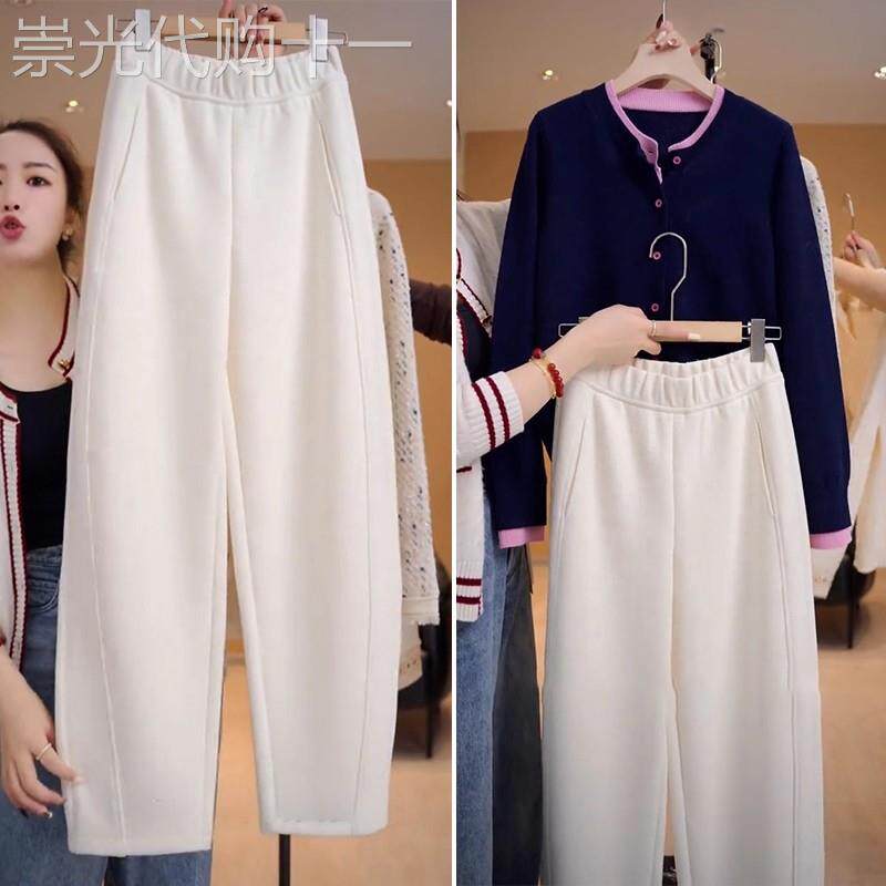 窄版高腰加绒垂感运动裤女2025秋冬新款时尚休闲直筒镰刀阔腿卫裤