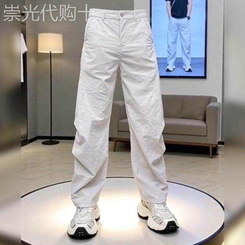 韩系美式冰丝速干裤子男款夏季薄款伞兵裤痞帅百搭休闲运动哈伦裤