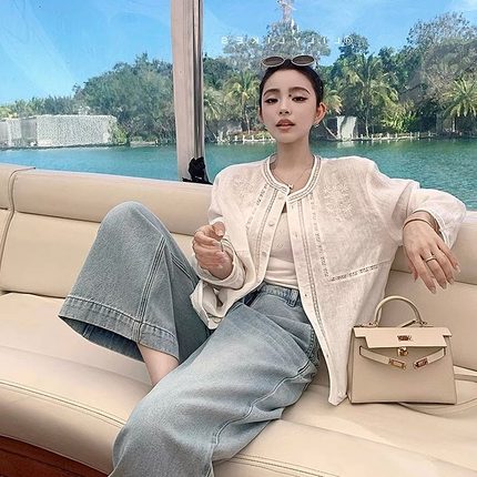 "Oxygen波嬉小白花"100亚麻轻盈温柔美!手工感民族风刺绣蕾丝小衫