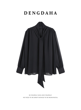 DENGDAHA「浪漫诗篇」温柔风 飘带装饰泡泡袖雪纺衬衫HBZXP710241
