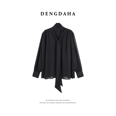 DENGDAHA「浪漫诗篇」温柔风 飘带装饰泡泡袖雪纺衬衫HBZXP710241