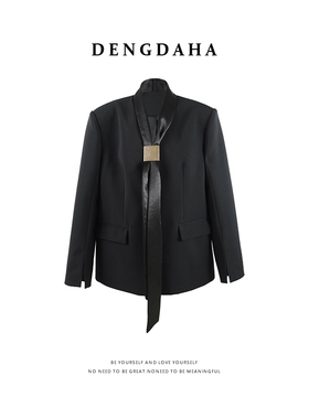 DENGDAHA「鎏光新贵」轻熟通勤风 飘带无领西装外套HBZW800284