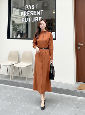 2025轻奢风气质纯色长袖中长款连衣裙HBZX710023