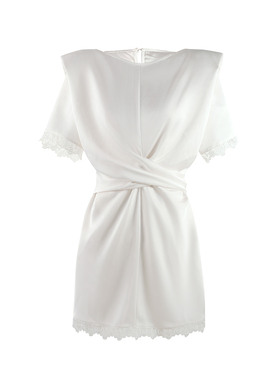 「浪漫信件」2025夏季新款蕾丝拼接短袖显瘦系带上衣SHBZXP641334