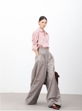 DENGDAHA「显瘦主义」韩系复古风高腰设计阔腿裤女秋装显瘦休闲裤