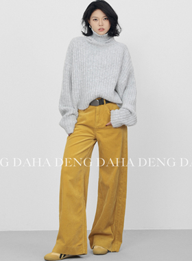 DENGDAHA「绒感裤」复古风 灯芯绒秋冬百搭阔腿裤HBZXP710045