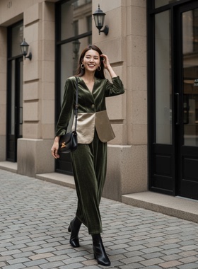 2025年法式秋季丝绒质地收腰显瘦套装HBZX641521