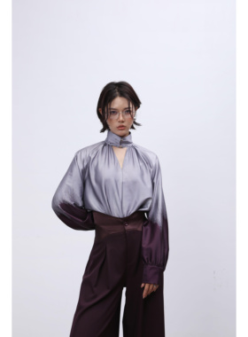 DENGDAHA「冷冽都市」随性风 法式立领T恤撞色衬衫HBZXP710007