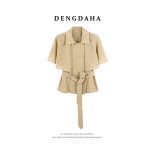 DENGDAHA「天鹅羽翼」优雅淑女风 斗篷短袖系带衬衫HBZXP720226