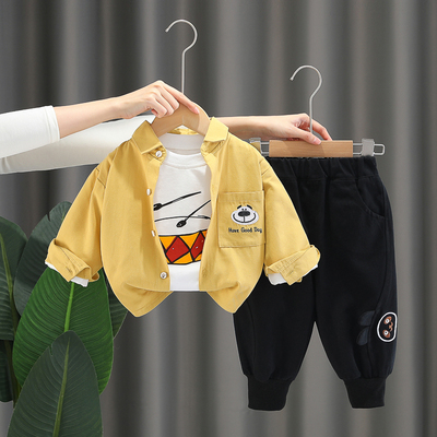 男童套装春秋2025新款1一3岁宝宝春季三件套儿童衬衫小童男孩衣服