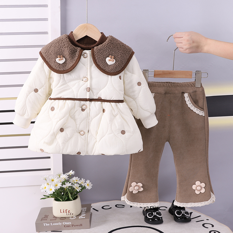 女童冬季棉服套装2025新款宝宝棉衣加绒加厚三件套小女孩保暖外套