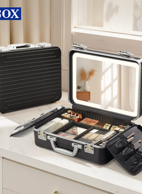 OBOX手提便携带灯带镜子化妆箱专业跟妆师16寸纹绣美甲彩妆收纳箱