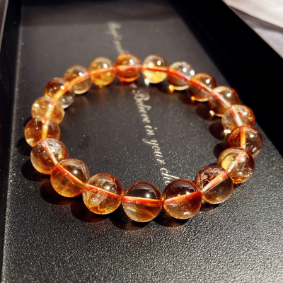 「吸金石」Citrine巴西天然金字塔黄水晶单圈手串 吸财手链男女款