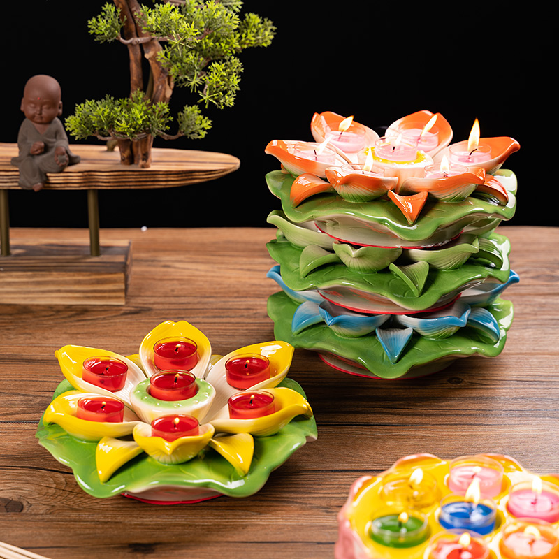 陶瓷七星佛具家用烛杯莲花灯