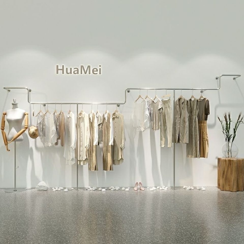2025展示壁架装店服装不锈钢货架陈架式服店架上墙挂衣男女架列落