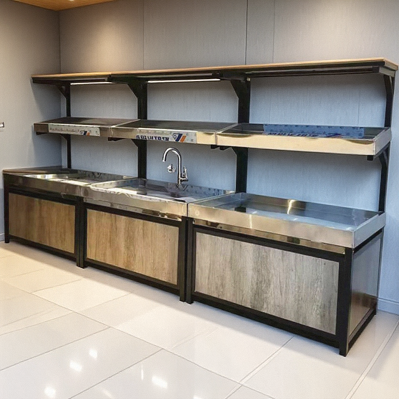 超市果蔬货架展示架生鲜水果中岛架子双层不锈钢蔬菜架多层水果架