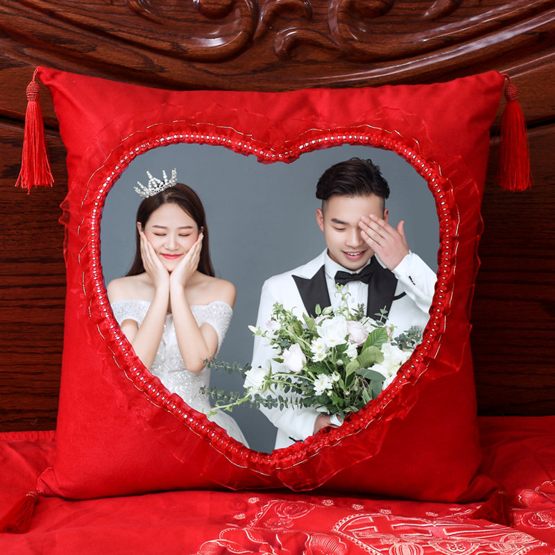 结婚抱枕一对diy来图定制婚庆高档中式婚房床上压床娃娃娃娃礼物