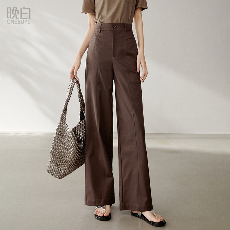 晚白高腰阔腿减龄休闲裤女