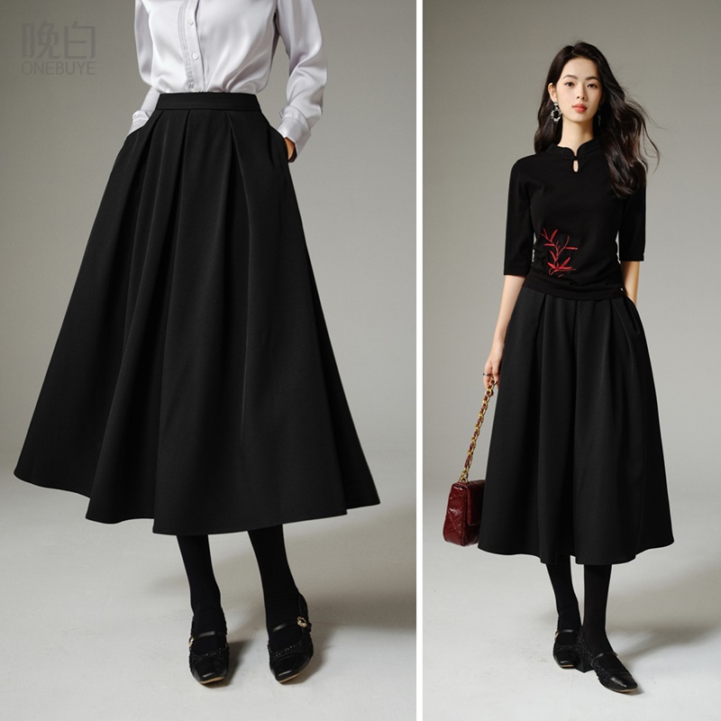 晚白气质通勤A字半身长裙