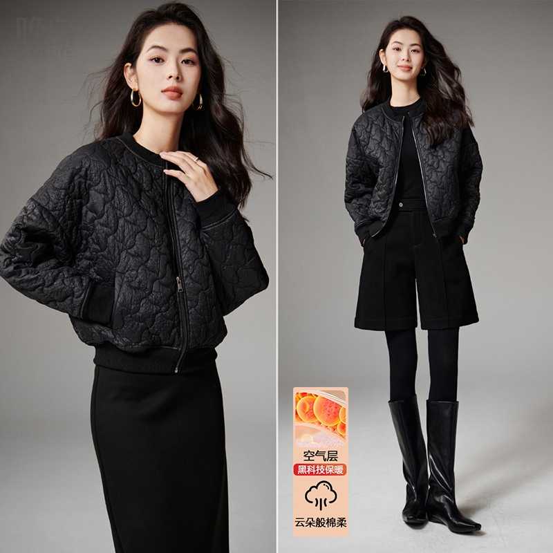 晚白【夹棉保暖机车棉服】2025冬时尚立领休闲百搭加厚夹克外套女