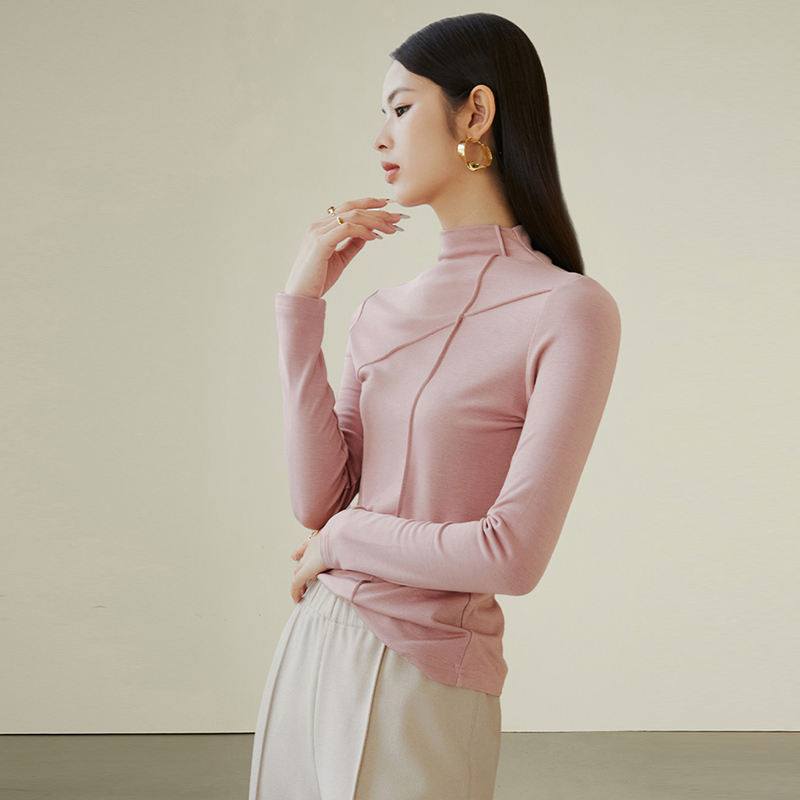 晚白纯色高弹立领内搭打底衫