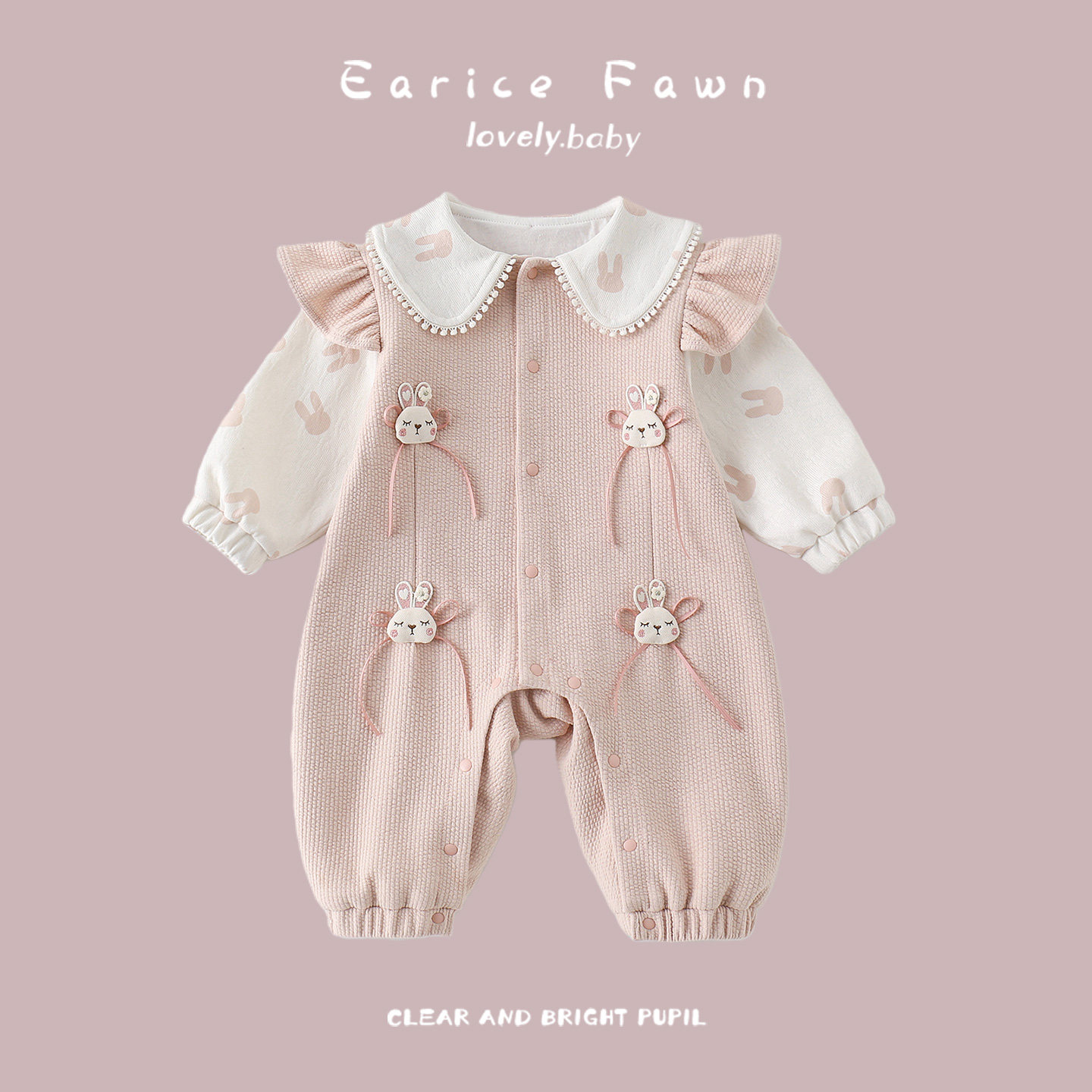 婴儿衣服秋装长袖连体衣卡通可爱女宝宝春秋季外出哈衣爬爬服抱衣