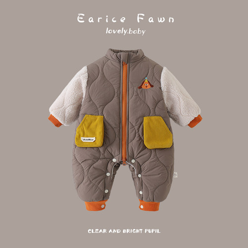 冬季男女宝宝衣服新生儿夹棉连体衣加厚保暖棉衣可爱洋气婴儿冬装