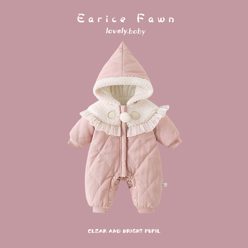 新生宝宝哈衣婴儿冬季加绒连体衣