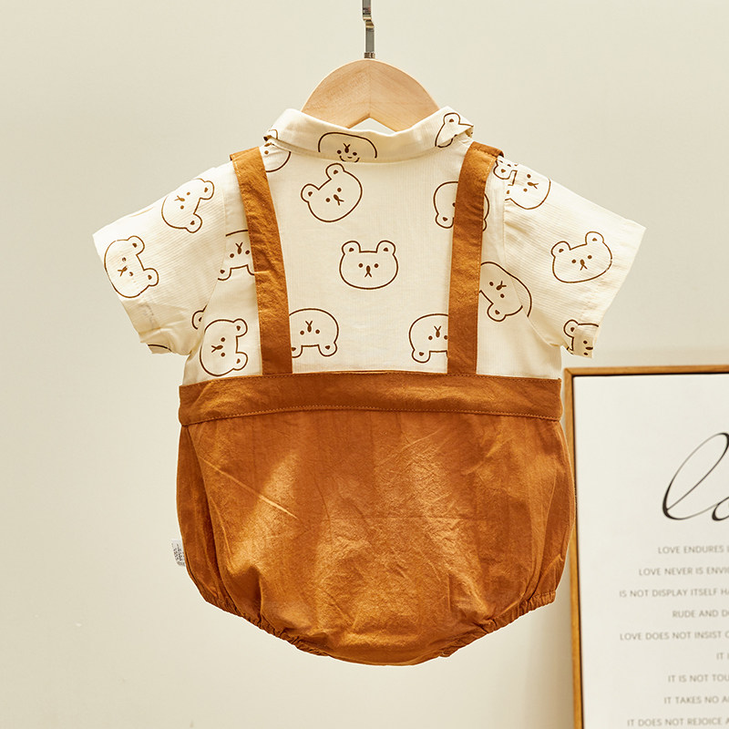 夏季婴儿衣服男宝宝周岁三角包屁衣幼儿帅气连体爬服百天礼服哈衣