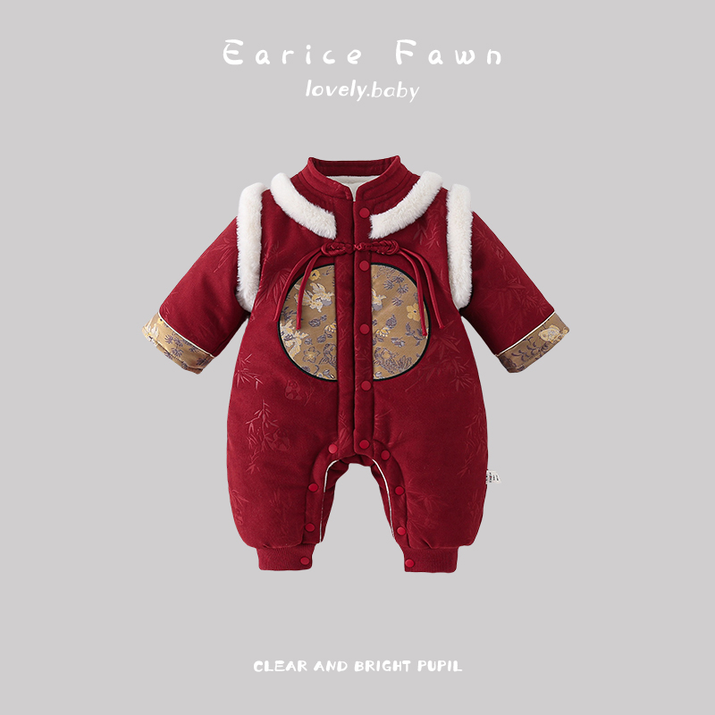 婴儿衣服冬装国风连体衣男女宝宝