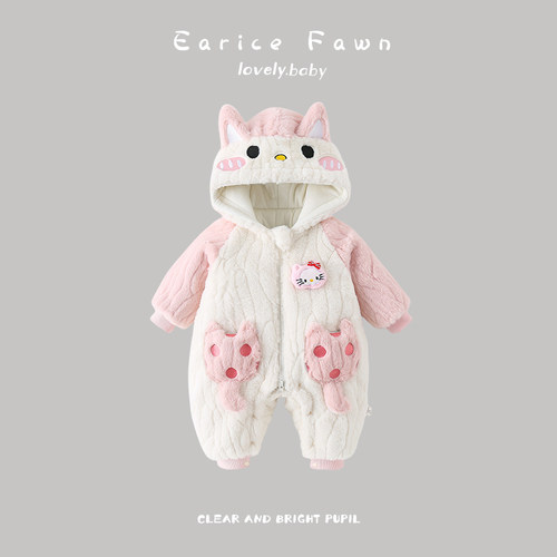 婴儿衣服冬装加厚棉连体衣女宝