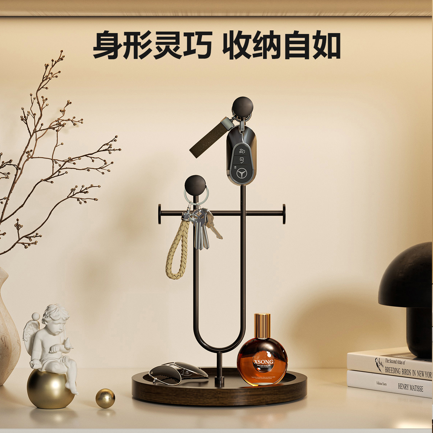实木钥匙收纳玄关摆件置物架入户门口鞋柜托盘进门挂钩饰品置物架