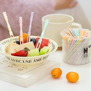 一次性水果叉子家用食品级水果签儿童卡通两齿塑料叉子可爱高级感