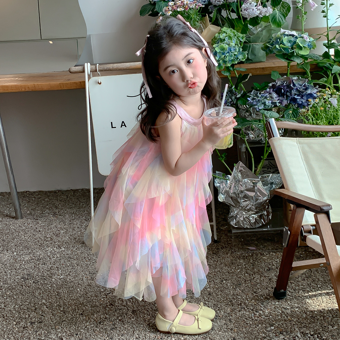 女童网纱公主裙简约韩范新款休闲潮流百搭超好看潮宝洋气甜美服饰
