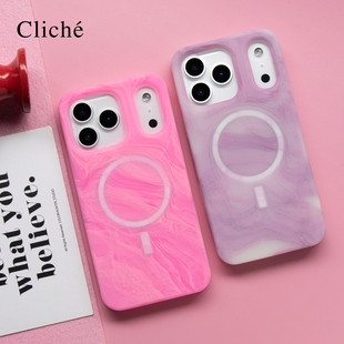 CLICHE 手机壳18/17 PRO MAX 软硅胶 磁吸 时尚新款 全包边防摔 个性环保小众 苹果15大理石纹理原创保护套