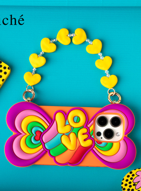 CLICHE 手机壳适用iPhone15/pro/MAX高级新款苹果14软硅胶防摔手提带女斜跨保护套蝴蝶结手机壳