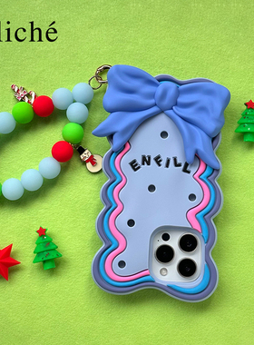 CLICHE 手机壳原创个性女生通用iPhone16PM 蓝色蝴蝶结 圣诞硅胶 手机壳苹果保护套