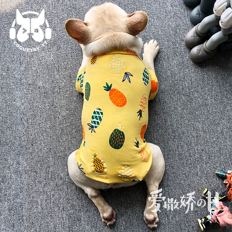 TT春秋装宠物衣服法斗情侣装菠萝裙子泰迪比熊猫咪两脚衣薄款T恤