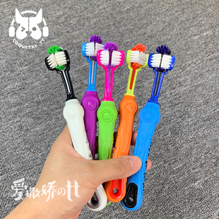 TT宠物牙刷宠物专用三头牙刷法斗多角度牙刷泰迪柴犬猫咪牙刷A+版