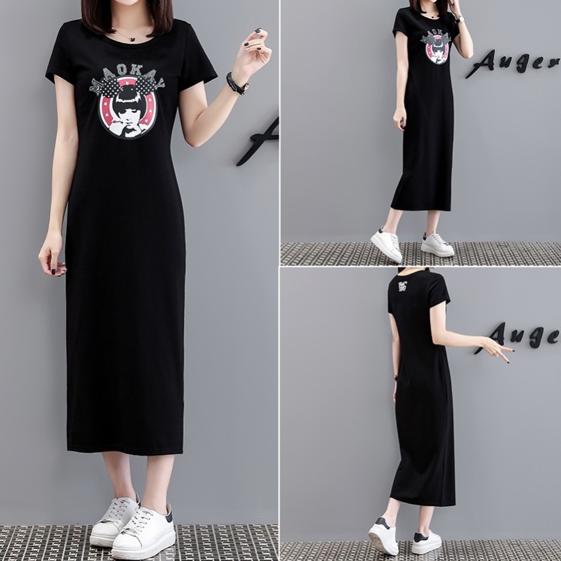 潮牌夏装中长款短袖t恤裙女新款韩版修身显瘦通勤休闲过膝连衣裙|msdalam kategori Butik wanita / wanita, baju-T - dari Buy2taobao.com untuk memberikan perkhidmatan ejen Taobao profesional membeli