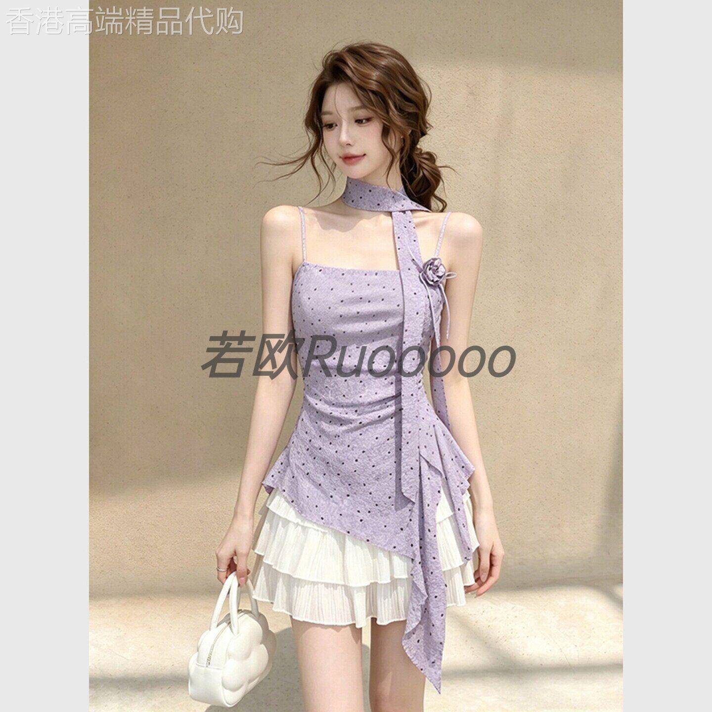 2026夏季新款紫色波点无袖吊带女韩系气质名媛风时髦洋派修身上衣