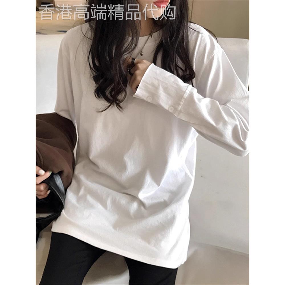 潮牌中长款宽松纯棉长袖遮屁股t恤2025春秋打底衫女叠穿显瘦上衣