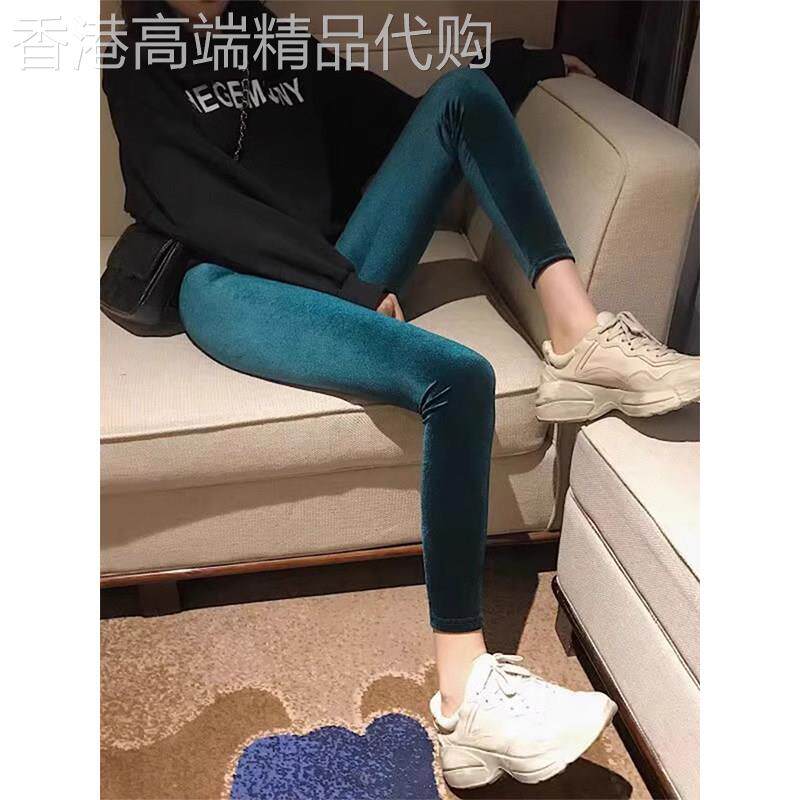SPYB金丝绒打底裤女外穿秋冬小个子高腰加绒魔术裤弹力紧身小脚裤