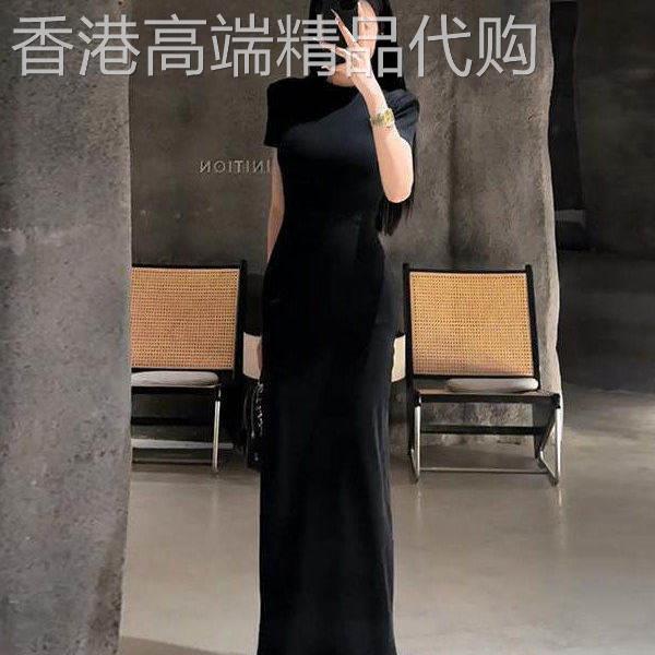 赫本风黑色短袖洋装女2026夏季新款修身显瘦包臀高级感气质长裙