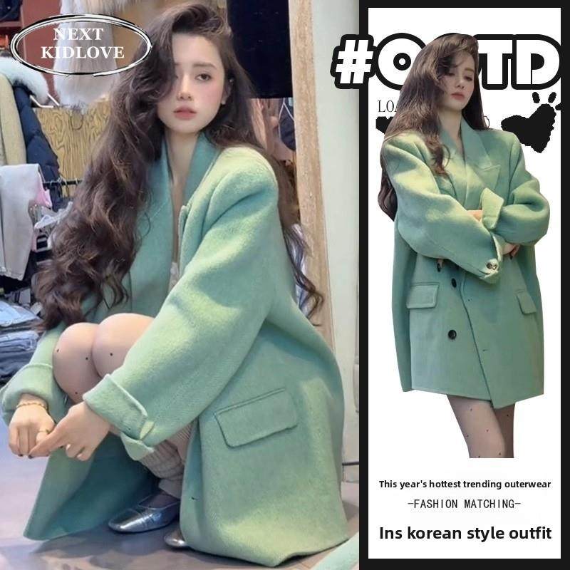 香港高级感时尚气质外套女2025春款慵懒风宽松设计感毛呢西装外套