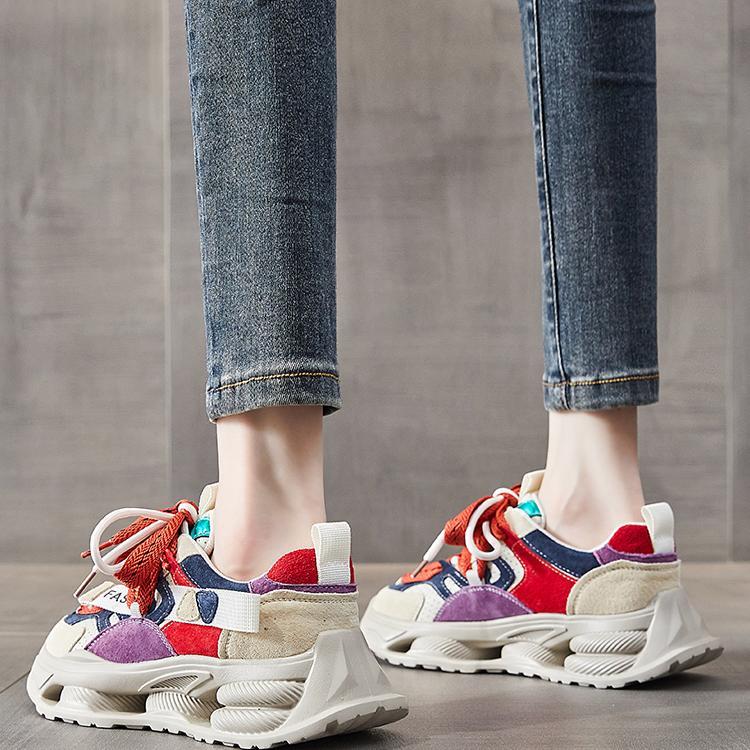 代购轻便老爹鞋女秋季新款网红超火拼色显脚小厚底松糕休闲运动鞋