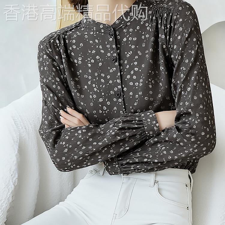 森系碎花立领衬衫2026春装高级感气质文艺百搭修身长袖衬衣女上衣