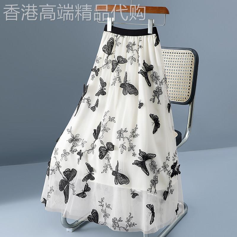 蕾丝绣花蝴蝶立体半身裙女2026夏季高腰网纱半身裙大摆A字纱裙子