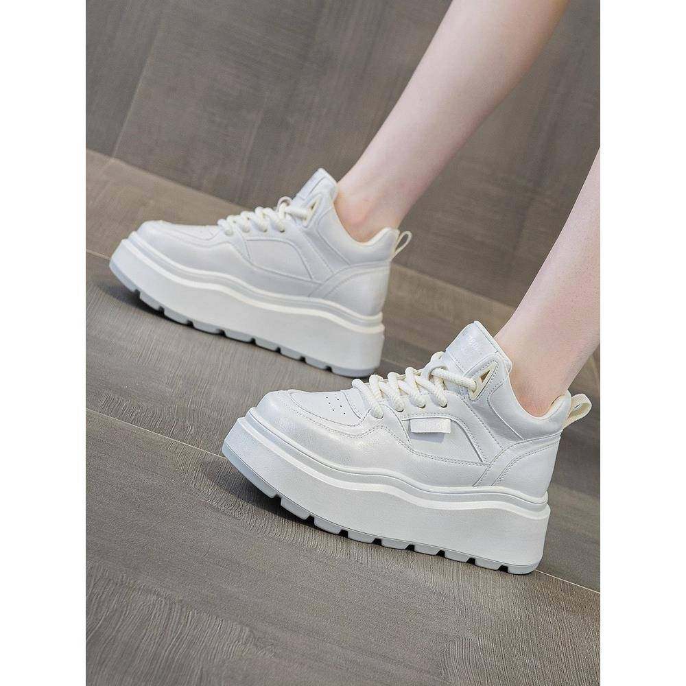 2025新款春季时尚百搭爆款松糕厚底运动休闲板鞋真皮高帮小白鞋女