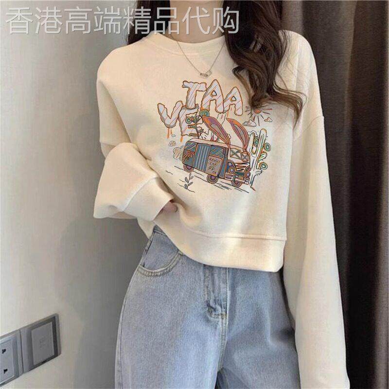卫衣女春秋2025新款爆款韩版宽松短款小个子时尚印花圆领长袖上衣